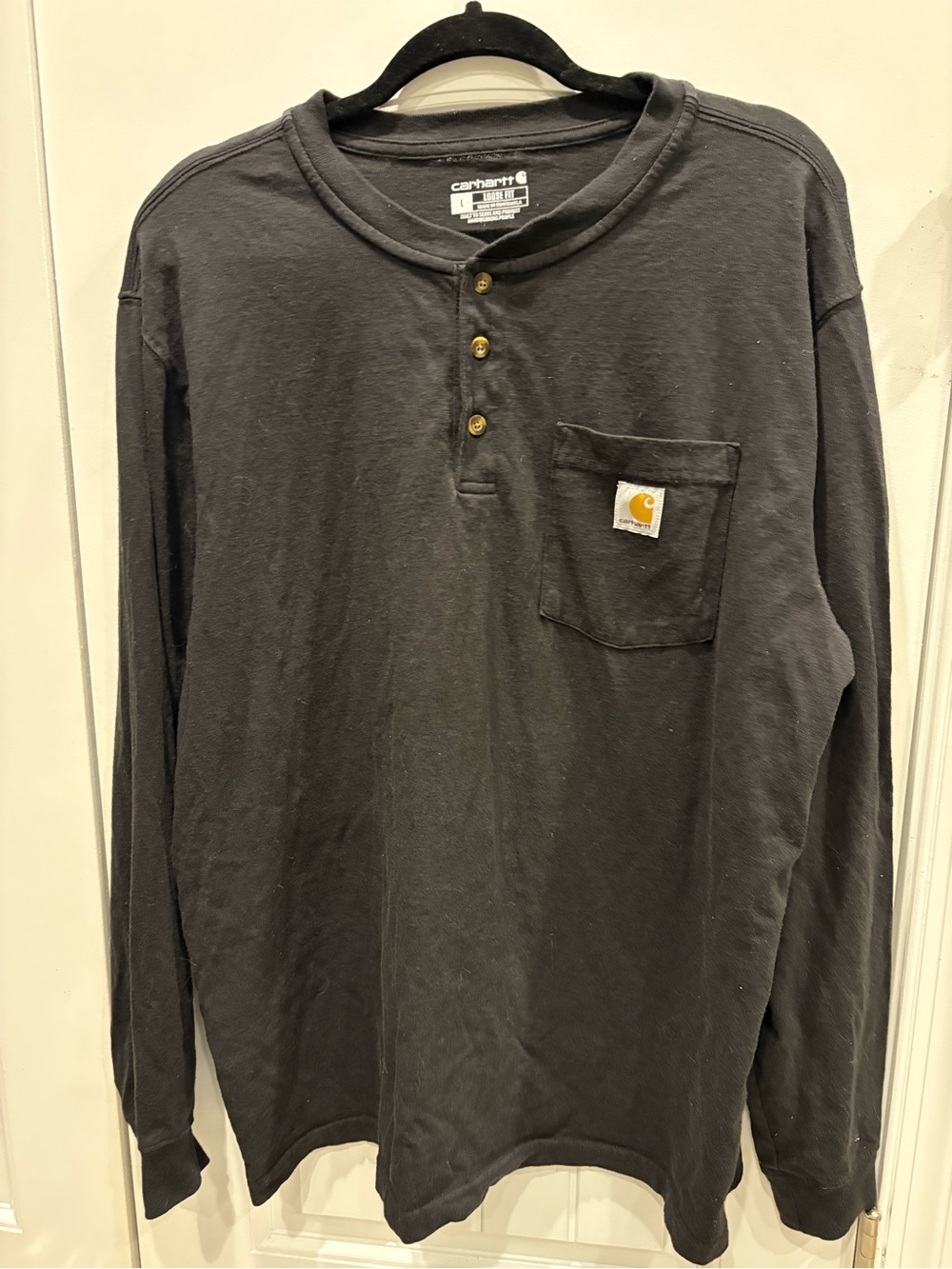 Carhartt Black Long-Sleeve Henley Pocket Shirt with Logo Patch